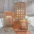 custom rattan woven hurricane candle glass cylinder vase